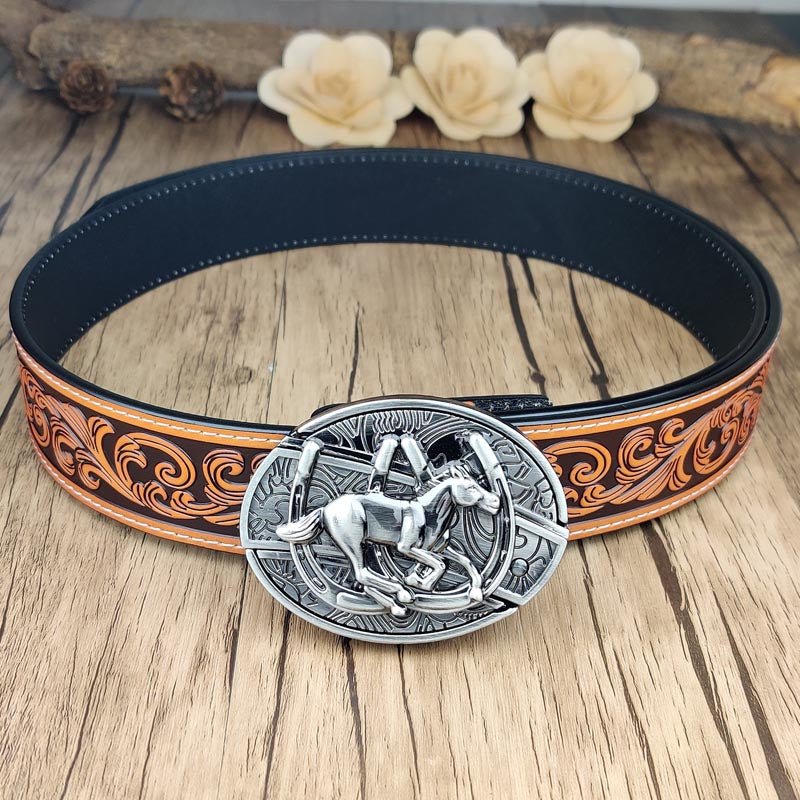 Western Floral Belt With Cool Belt Buckle - CowderryBeltHorse