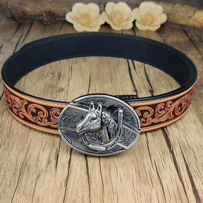 Western Floral Belt With Cool Belt Buckle - CowderryBeltHorsehead