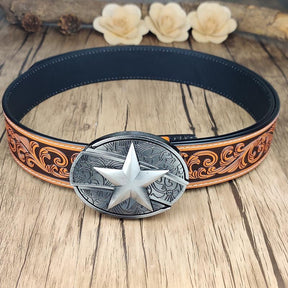 Western Floral Belt With Cool Belt Buckle - CowderryBeltLone Star