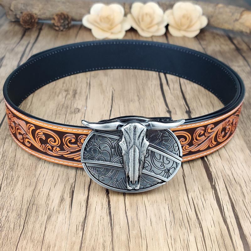 Western Floral Belt With Cool Belt Buckle - CowderryBeltLonghorn