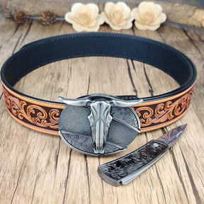 Western Floral Belt With Cool Belt Buckle - CowderryBeltLonghorn