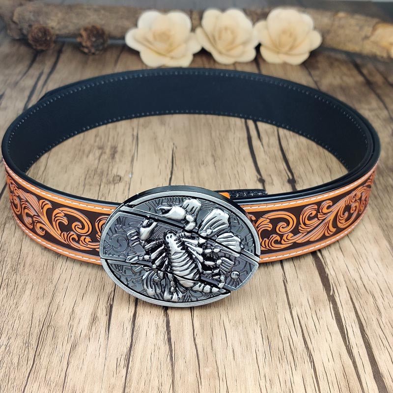 Western Floral Belt With Cool Belt Buckle - CowderryBeltScorpion