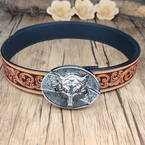 Western Floral Belt With Cool Belt Buckle - CowderryBeltWolf