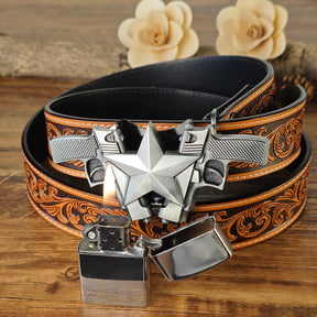 Western Floral Belt With Lighter - CowderryBeltsPistol