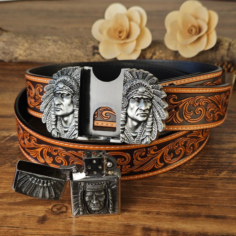 Western Floral Belt With Lighter - CowderryBeltsSkull