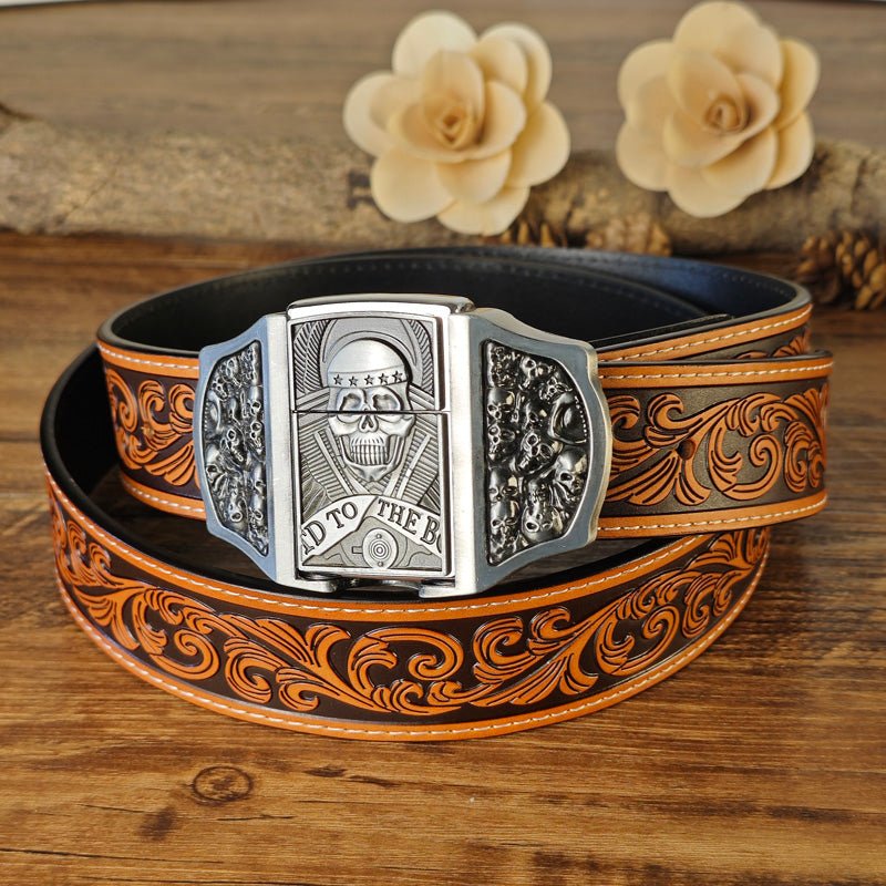 Western Floral Belt With Lighter - CowderryBeltsSkull