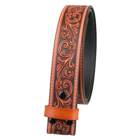 Western Floral Engraved Leather Belt Strap 1.5" Wide, No Buckle - CowderryBelt30 - 36 (Fit Waist 28 - 34 in)