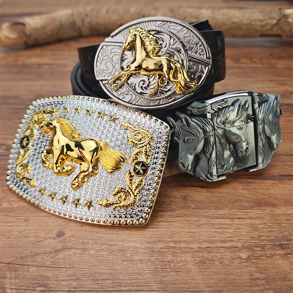 Western Horse Belt Set with 3 Buckles and Lighter Buckle - CowderryJewelry Sets28-34 (Fit Waist 26-32 in)