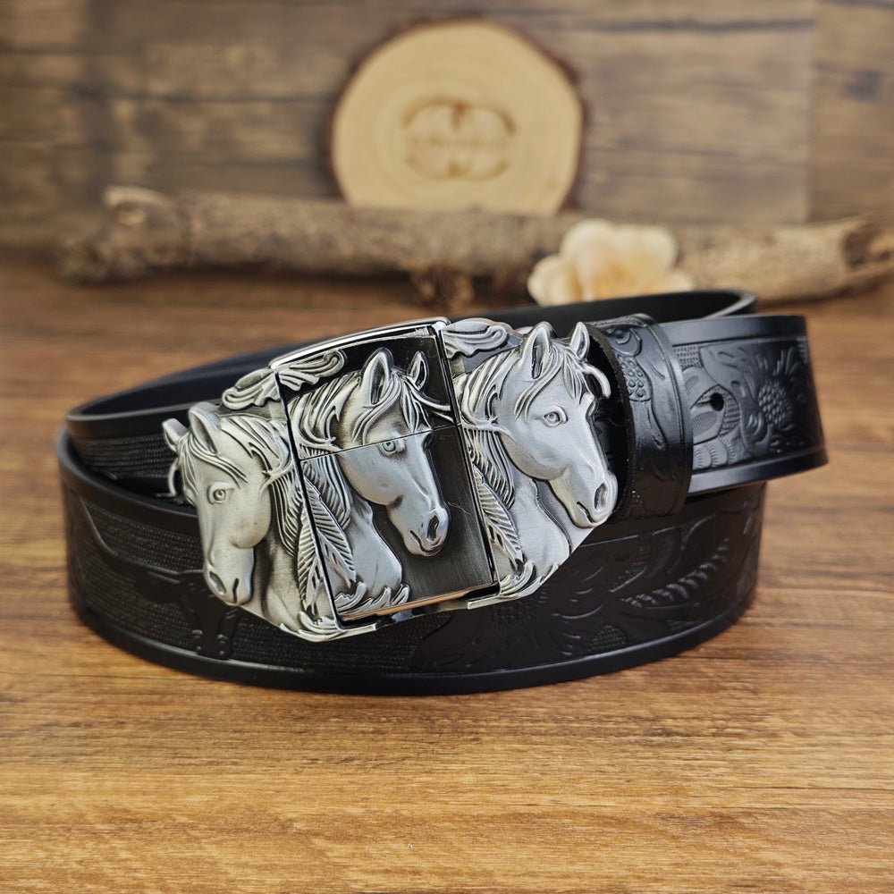 Western Horse Belt With Hidden Lighter - CowderryBeltsSilver