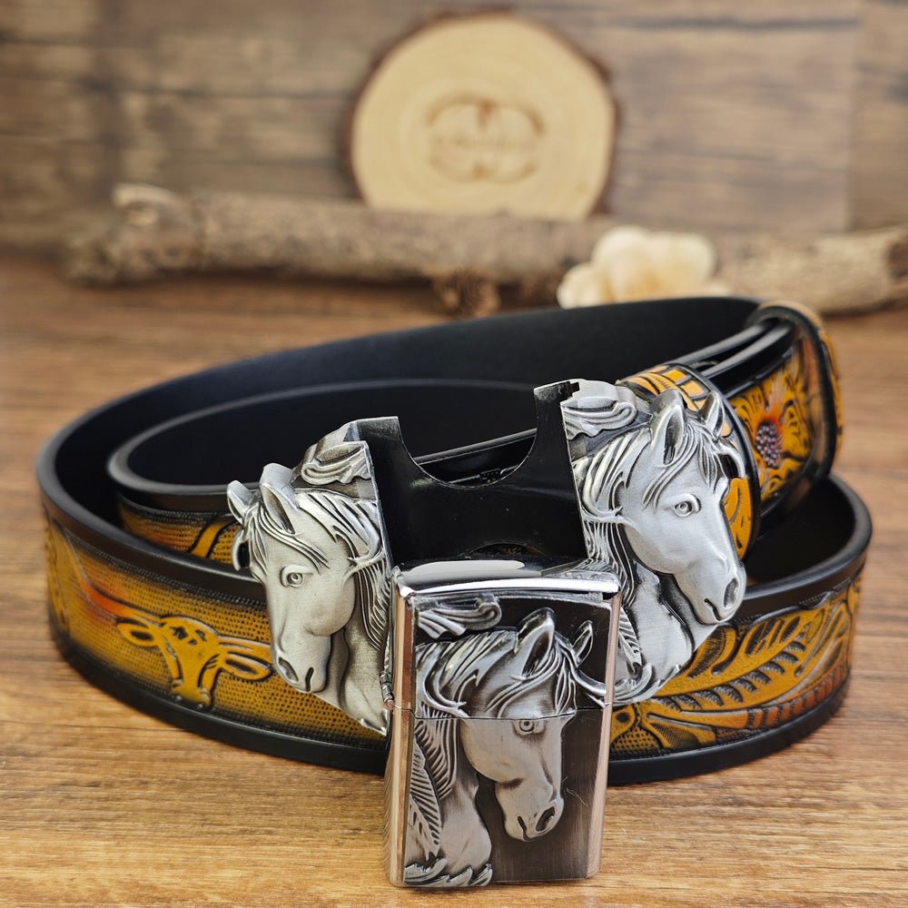 Western Horse Belt With Hidden Lighter - CowderryBeltsSilver