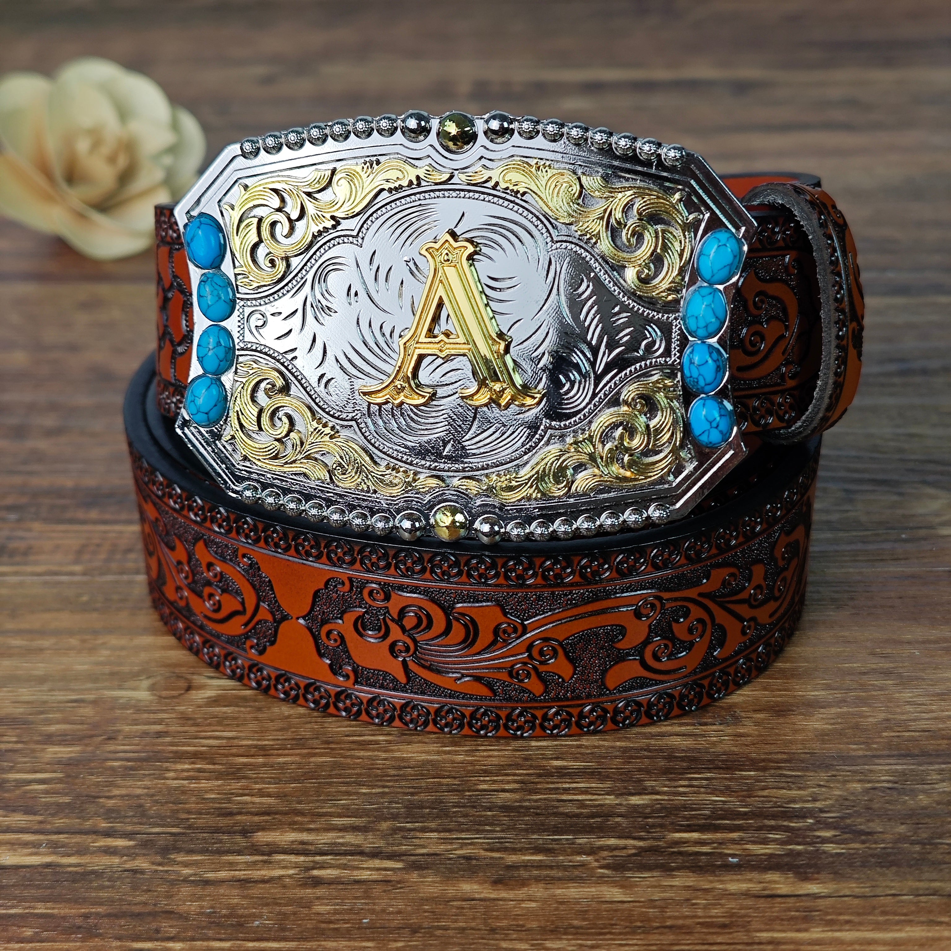 Western Initial Belt Necklace Ring Set - CowderryJewelry SetsA