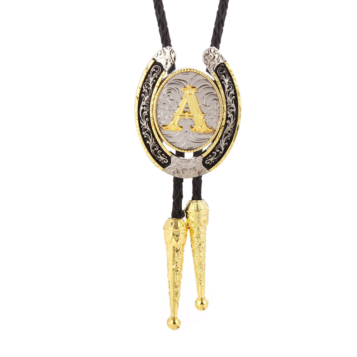 Western Initial Bolo Tie with Two Tone Horseshoe A to Z - CowderryBolo TieA