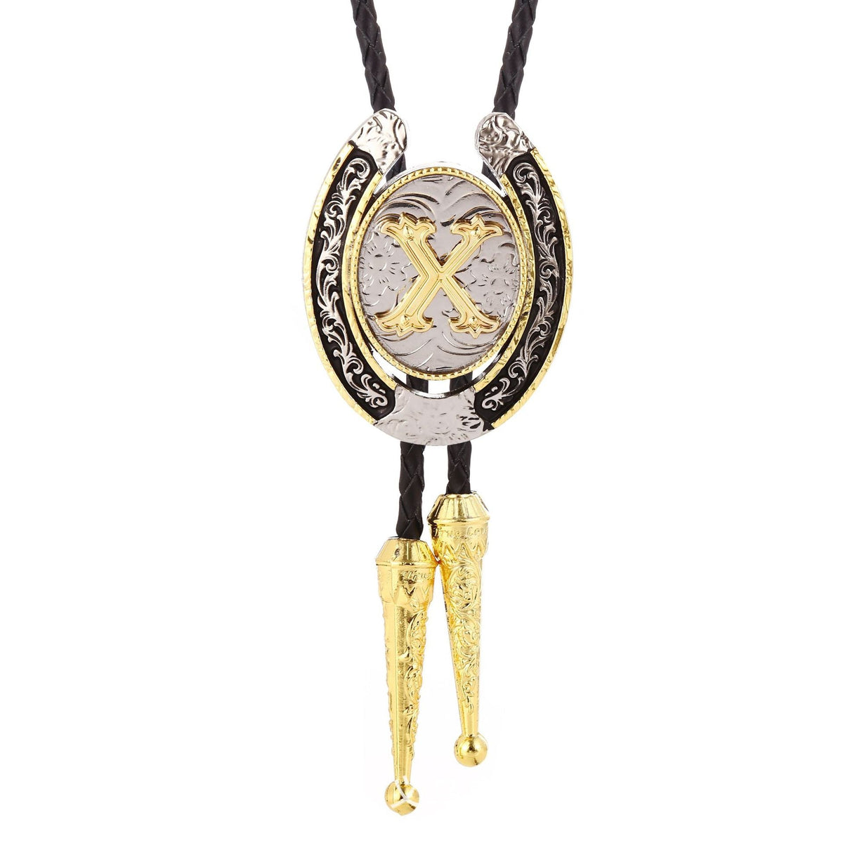 Western Initial Bolo Tie with Two Tone Horseshoe A to Z - CowderryBolo TieX