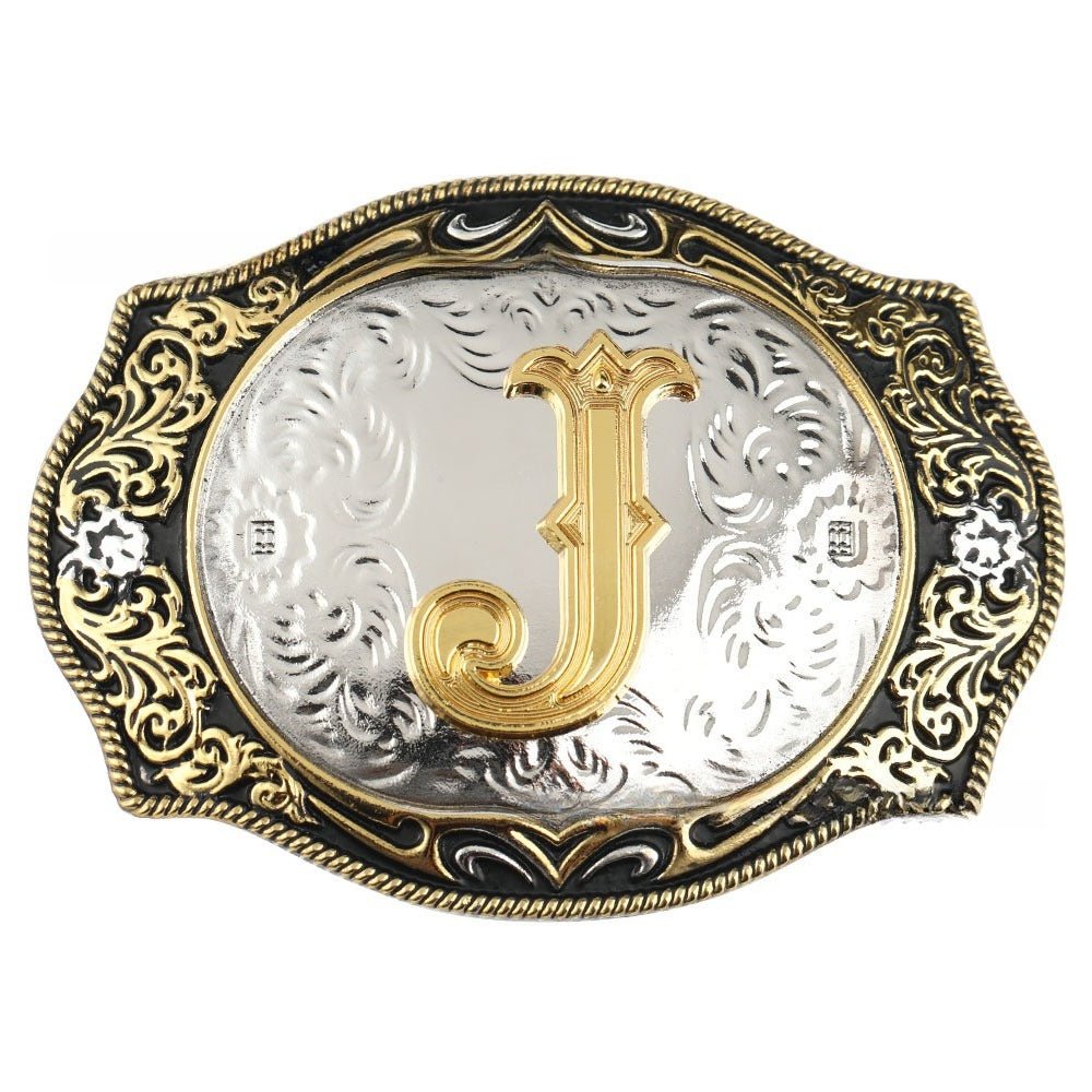 Western Initial Gold Engraved Belt Buckle - CowderryBelt BucklesA