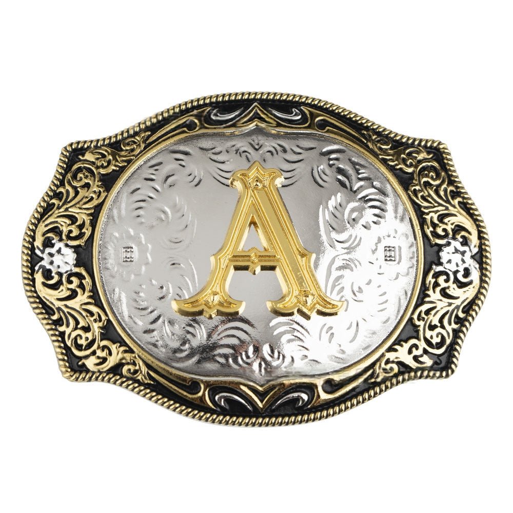 Western Initial Gold Engraved Belt Buckle - CowderryBelt BucklesA