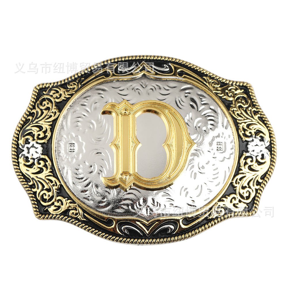 Western Initial Gold Engraved Belt Buckle - CowderryBelt BucklesD