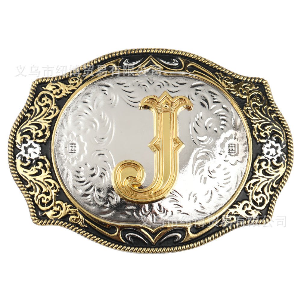 Western Initial Gold Engraved Belt Buckle - CowderryBelt BucklesJ