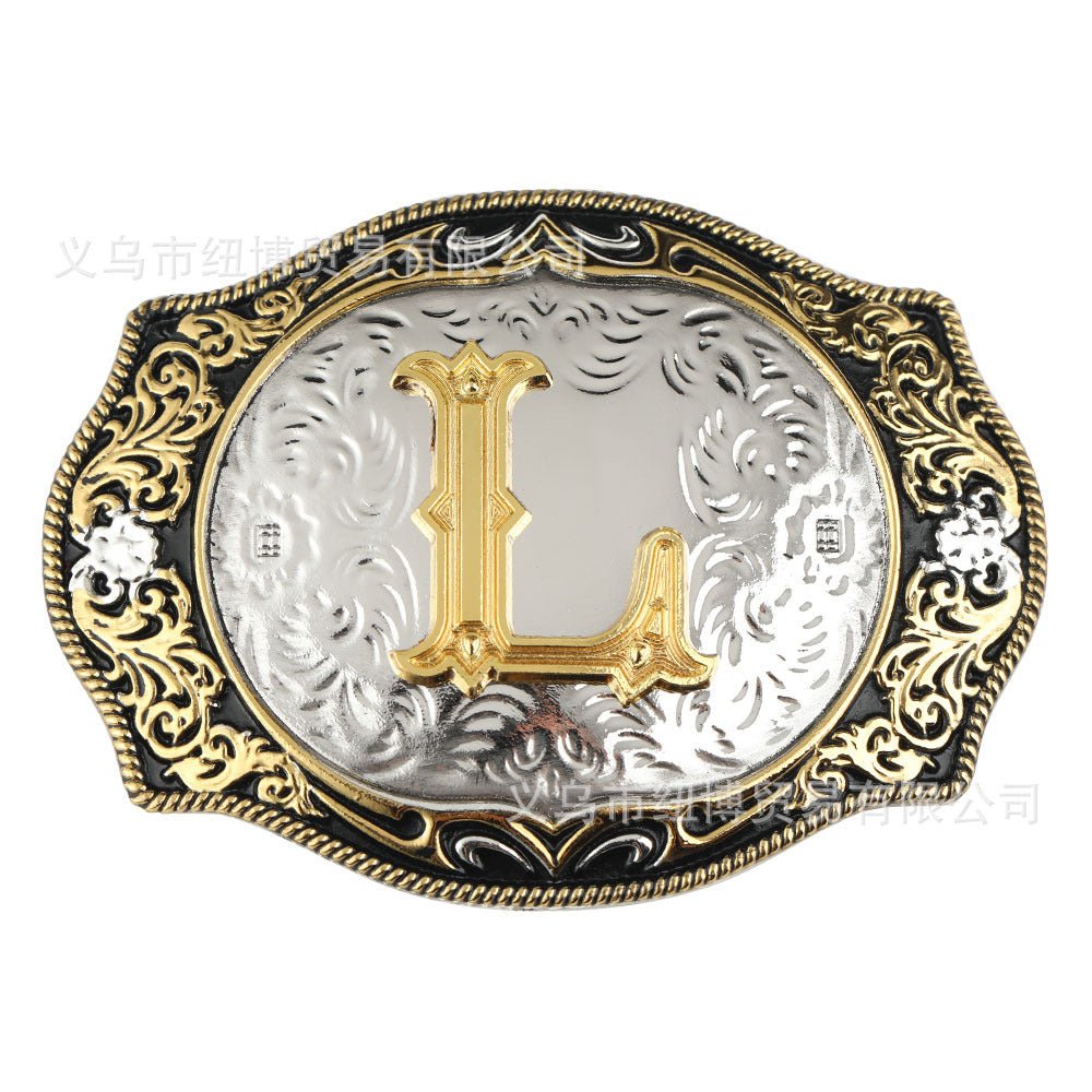 Western Initial Gold Engraved Belt Buckle - CowderryBelt BucklesL