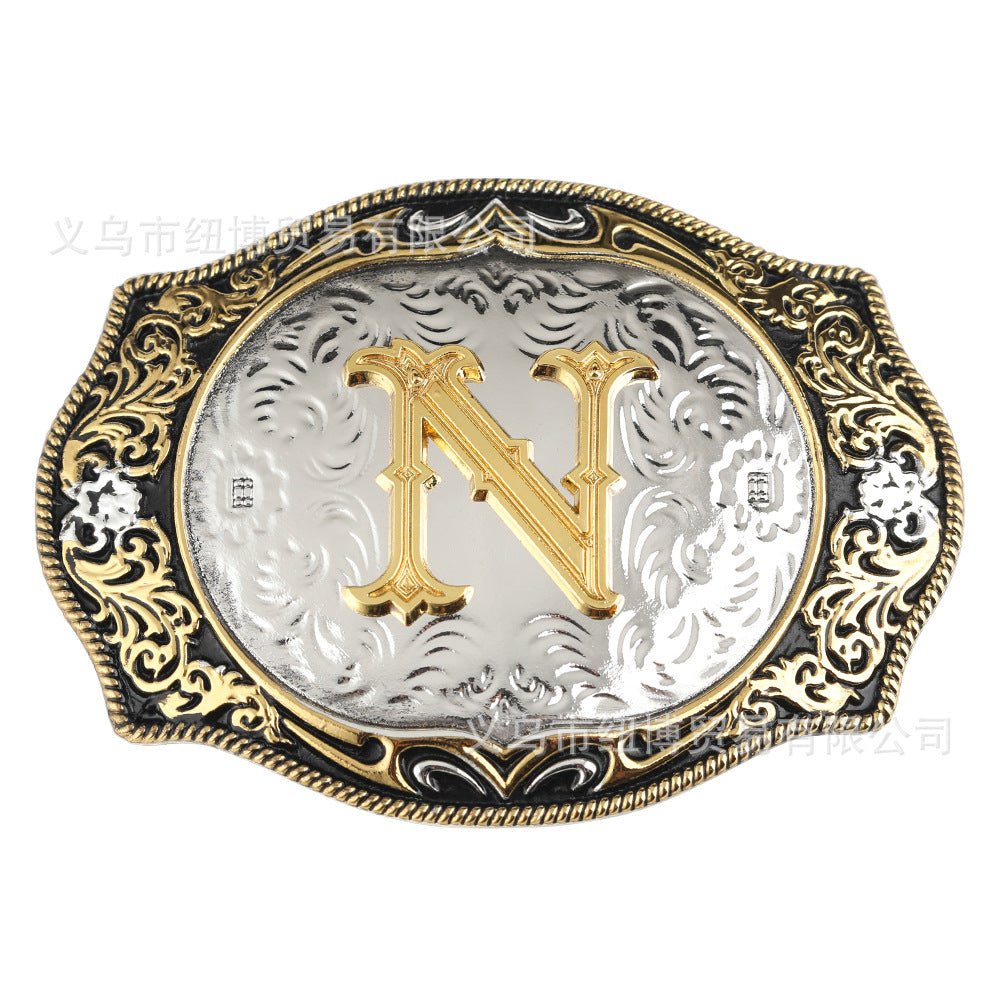 Western Initial Gold Engraved Belt Buckle - CowderryBelt BucklesN