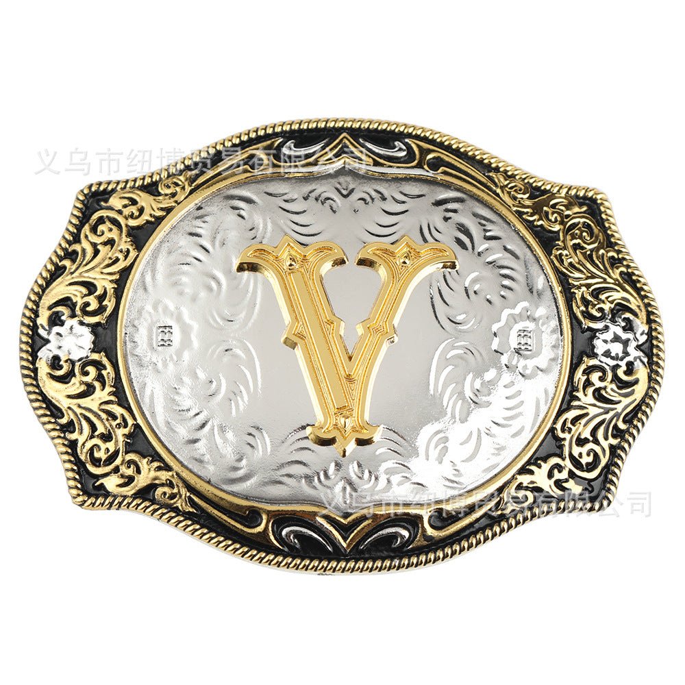 Western Initial Gold Engraved Belt Buckle - CowderryBelt BucklesV