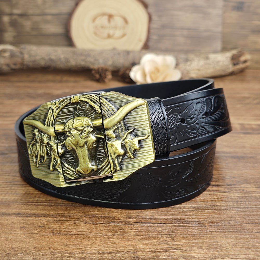 Western Longhorn Belt With Hidden Lighter - CowderryBeltsBrown