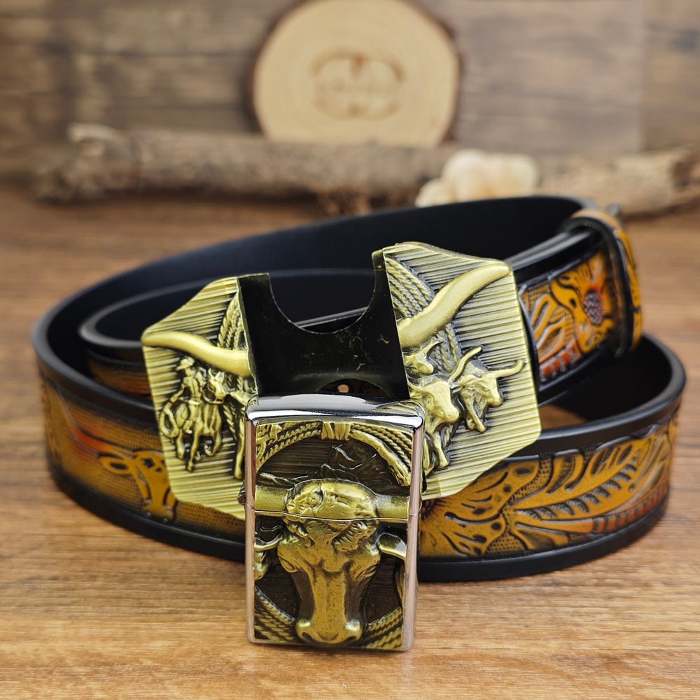 Western Longhorn Belt With Hidden Lighter