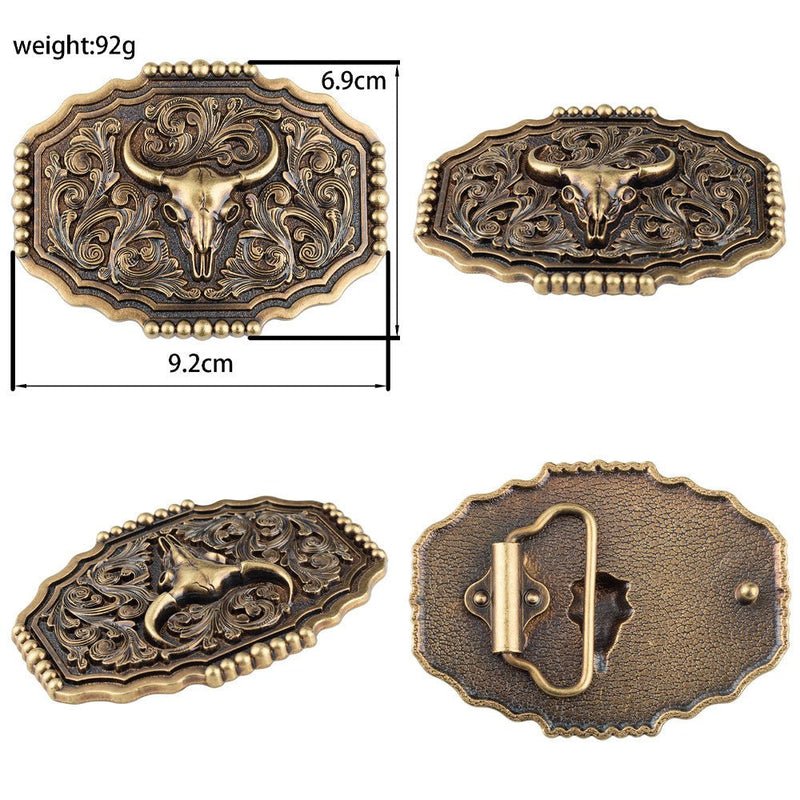 Western Longhorn Bull Skull Belt Buckle Antique Bronze Floral - CowderryBelt Buckles