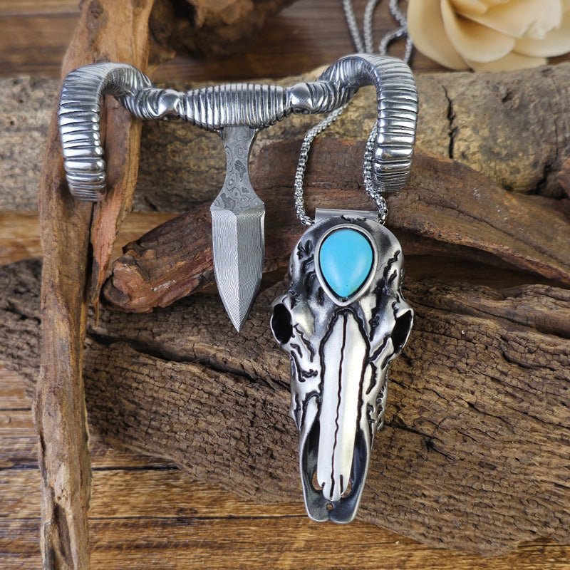 Western Ram Skull Necklace - CowderryNecklaceswith Turquoise