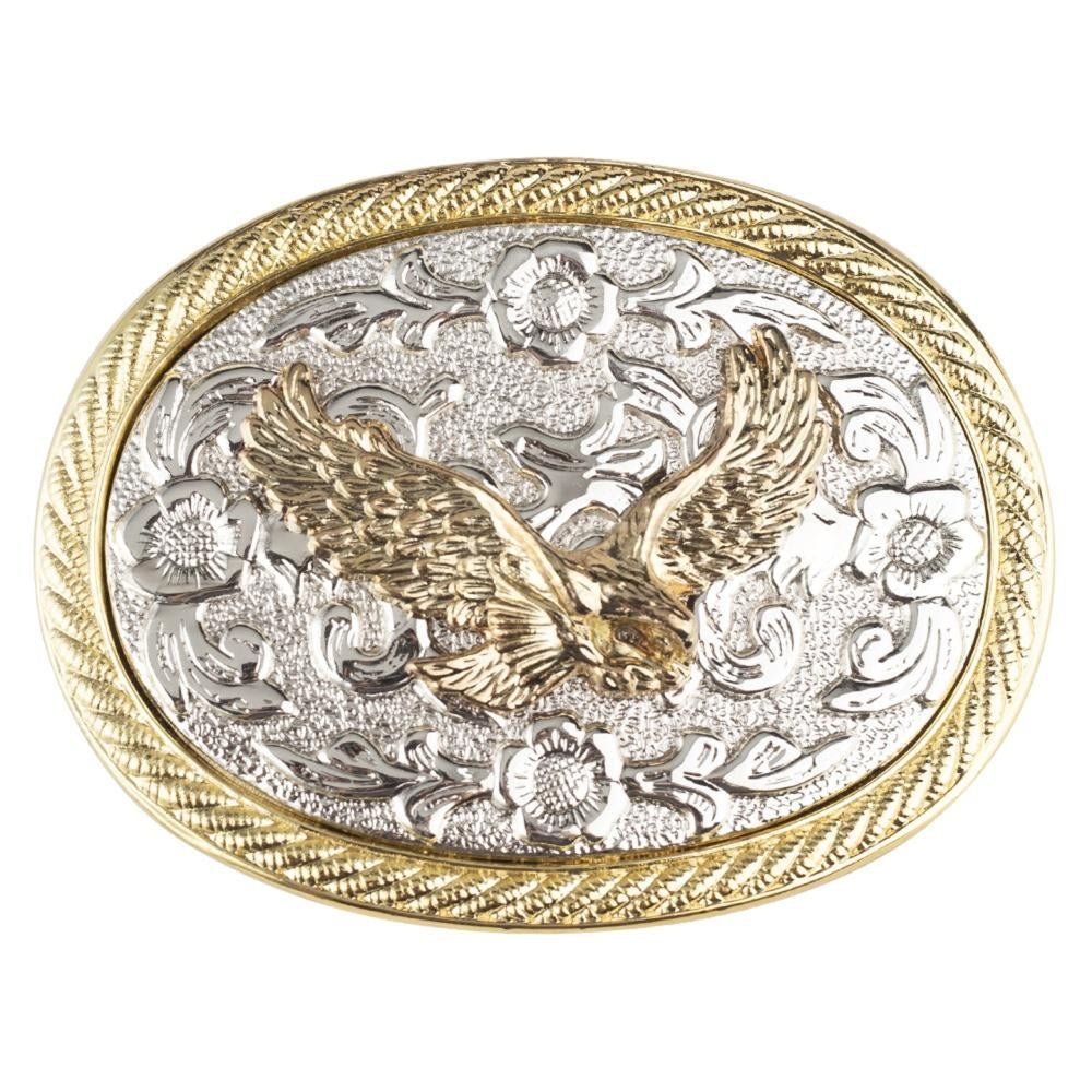 Western Retro Engraved Floral Belt Buckle with Silver and Gold Tone - CowderryBelt BucklesEagle