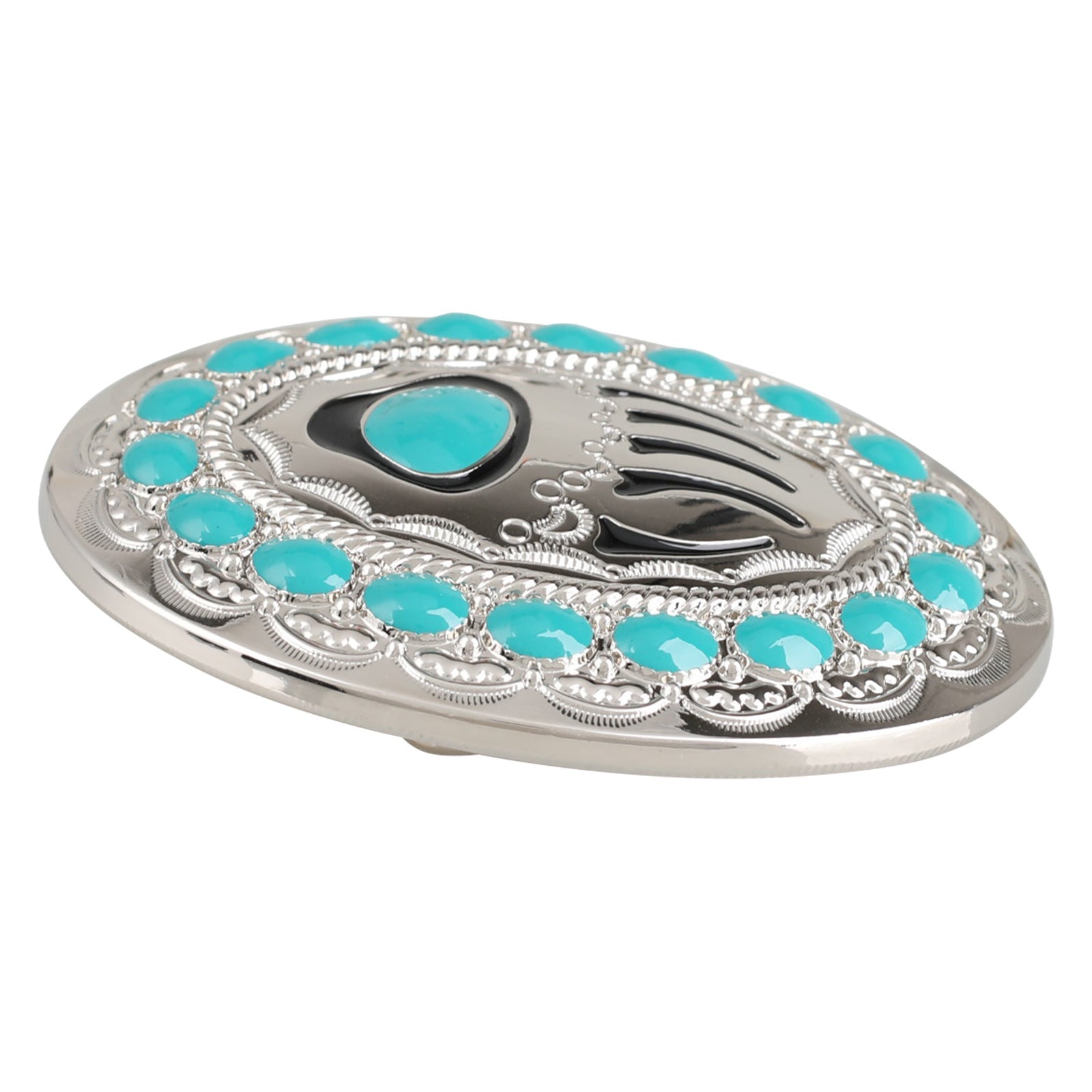 Western Turquoise Bear Paw Silver Belt Buckle - CowderryBelt Buckles