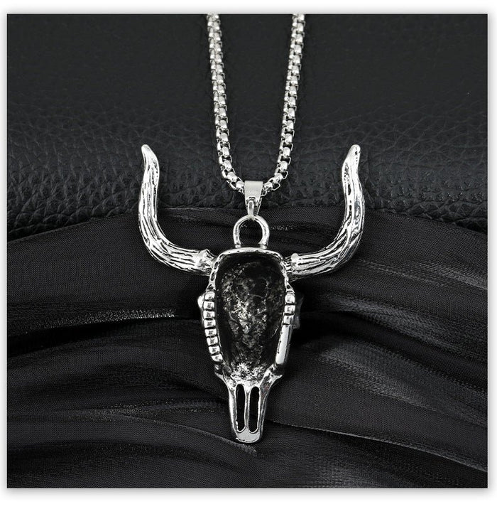 Grim Reaper Belt Set with Lighter Buckle and Bull Skull Necklace