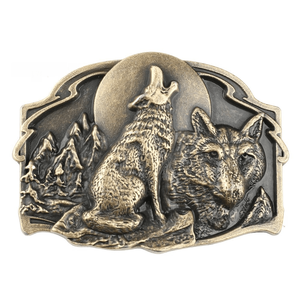 Wolf Howling Moon Belt Buckle - CowderryBelt BucklesAntique Brown