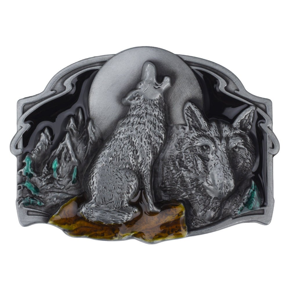 Wolf Howling Moon Belt Buckle - CowderryBelt BucklesAntique Grey