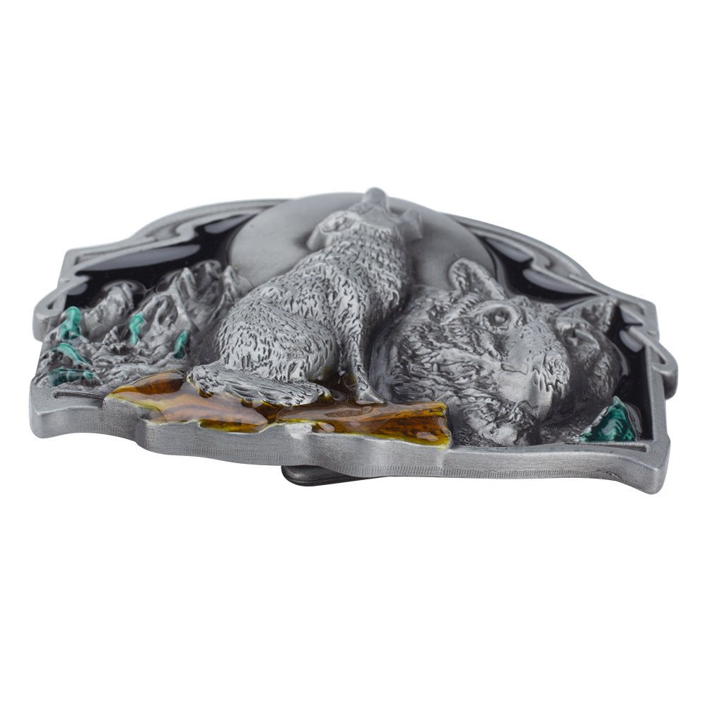 Wolf Howling Moon Belt Buckle - CowderryBelt BucklesAntique Grey