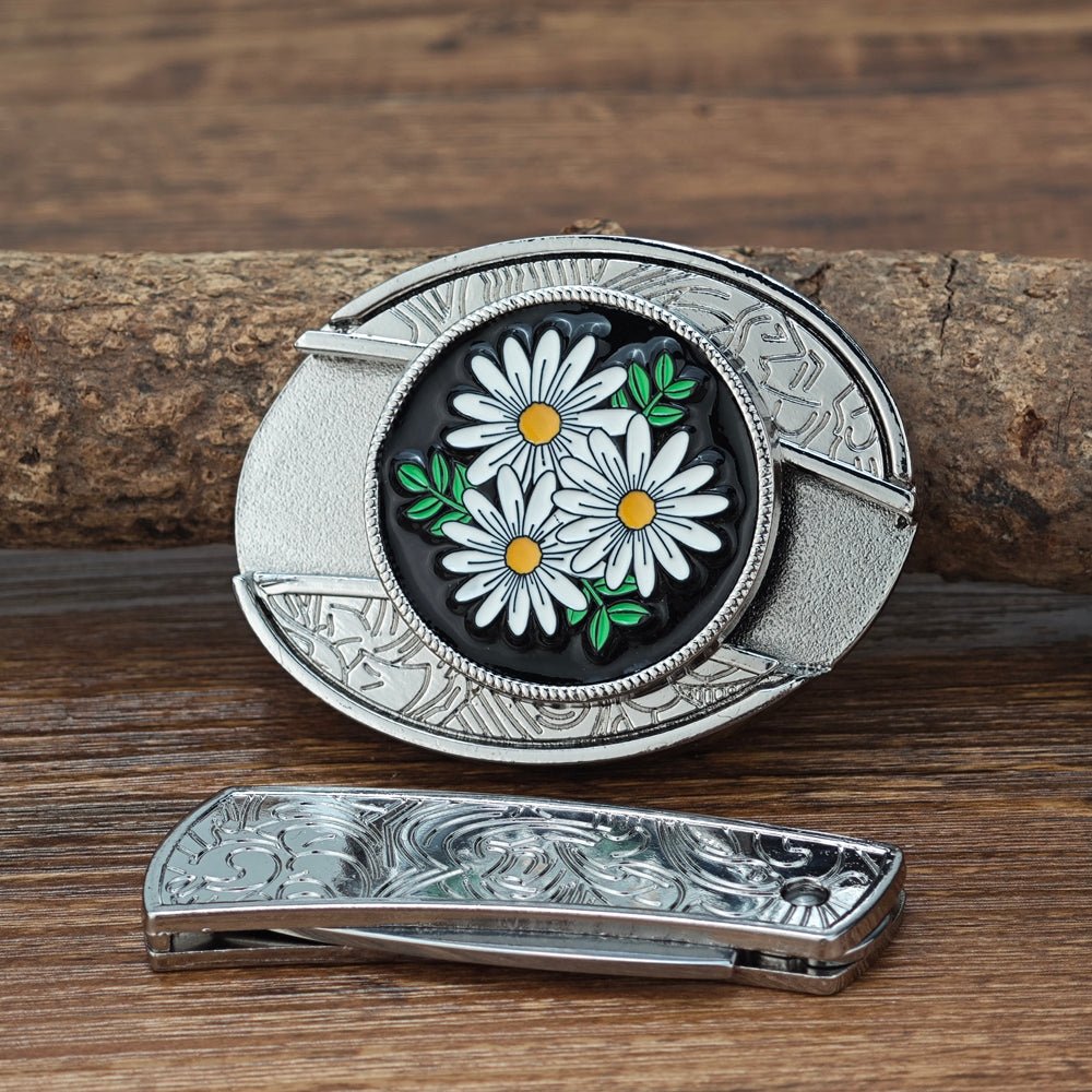 Womens Daisy Western Embossed Leather Belt - CowderryBeltsBrown