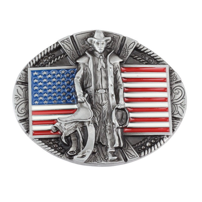 American Flag Cowboys Belt Buckle - CowderryBelt BucklesPewter