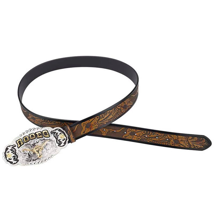 Big Gold Rodeo Belt Buckle With Cowboy Belt