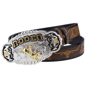 Big Gold Rodeo Belt Buckle With Cowboy Belt - CowderryBeltRodeo