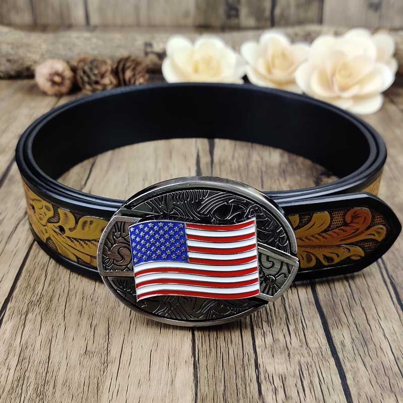 Cool Belt Buckle With Cowboy Country Utility Belt - CowderryBeltAmerican flag