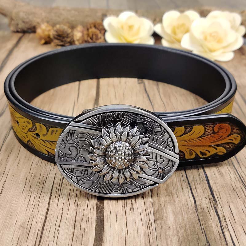 Cool Belt Buckle With Cowboy Country Utility Belt - CowderryBeltSunflower