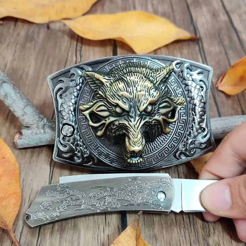Cool Wolf Square Belt Buckle With Western Belt