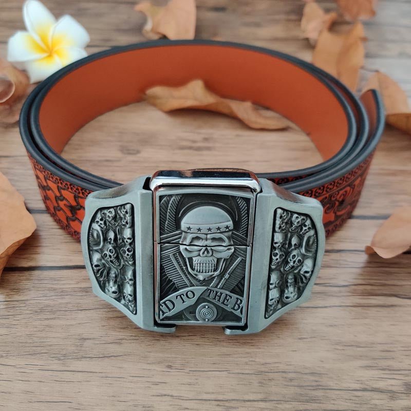 cigarette lighter belt buckle Triple Dragons and Genuine Leather Belt (Small (30-32)) at Amazon Women's Clothing store Color Country Utility Belt with Lighter