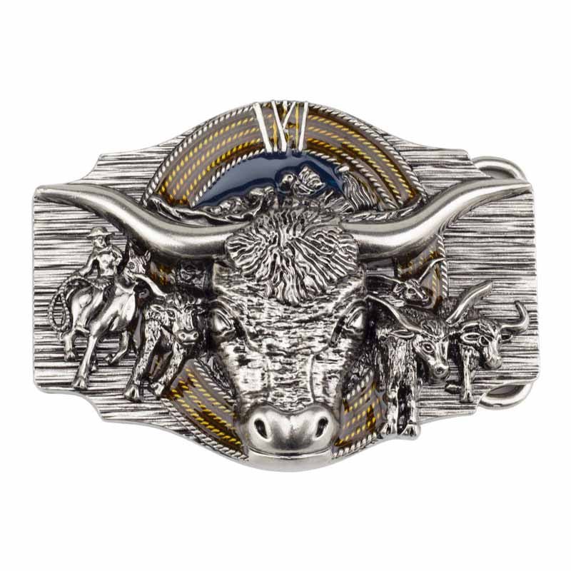 Cowboy Longhorn Belt Buckle - CowderryBelt BuckleSilver