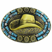 Cowboys Hat Turquoise Decor Western Belt Buckle - CowderryBelt BuckleBronze
