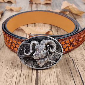 Embossed Country Utility Belt with Cool Oval Belt Buckle - CowderryGoat