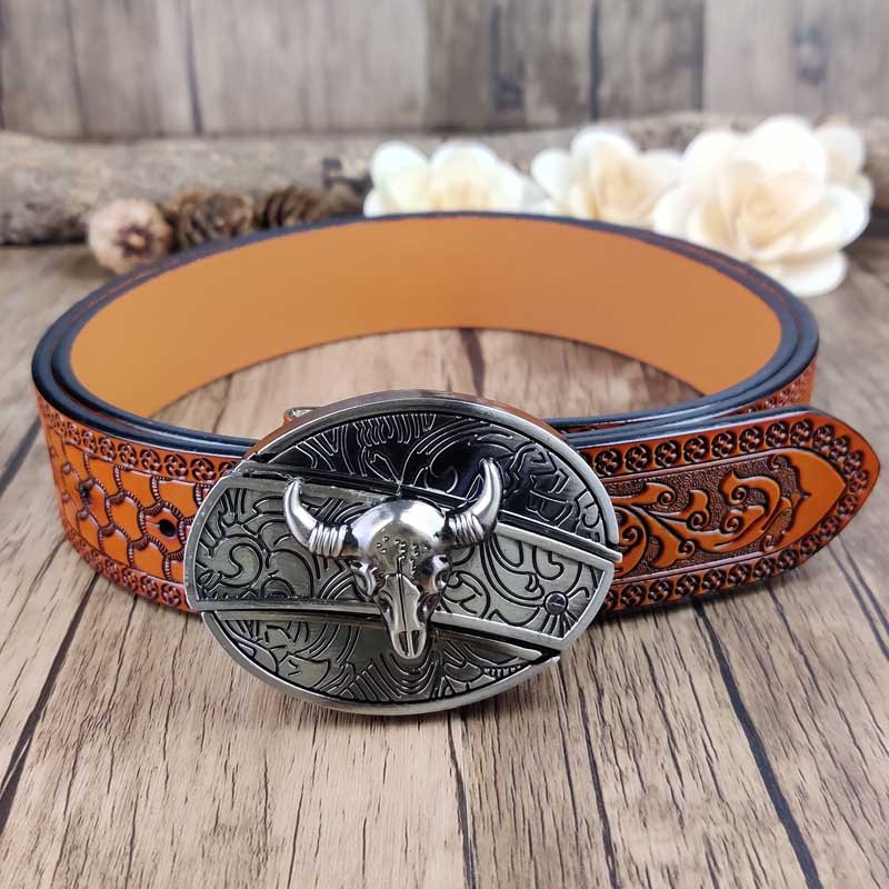 Embossed Country Utility Belt with Cool Oval Belt Buckle