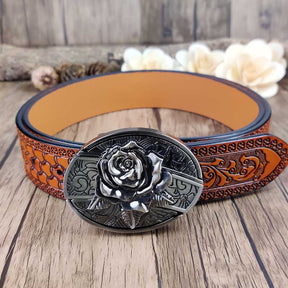 Embossed Country Utility Belt with Cool Oval Belt Buckle - CowderryRose