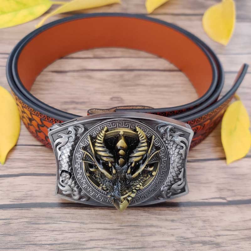 Embossed Country Utility Belt with Cool Squar Belt Buckle - CowderryBeltsDragon