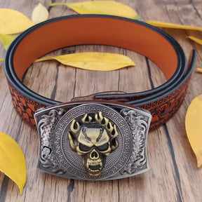Embossed Country Utility Belt with Cool Squar Belt Buckle - CowderryBeltsSkull