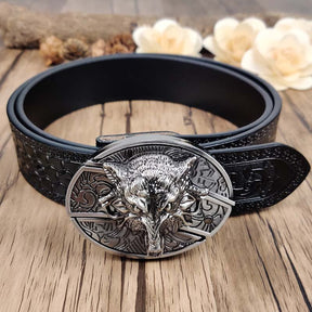 Embossed Country Utility Black Belt with Cool Oval Belt Buckle - CowderryWolf